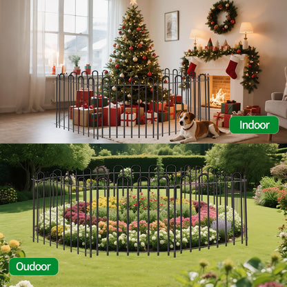 Metal Decorative Garden Fence, 32" High x 26" Wide (9 Panels + 1 Gate) Total Length 21.6 ft, No Dig Dog Fence Outdoor for Yard, Rustproof Animal Barrier Fencing, Garden Edging Border for Yard
