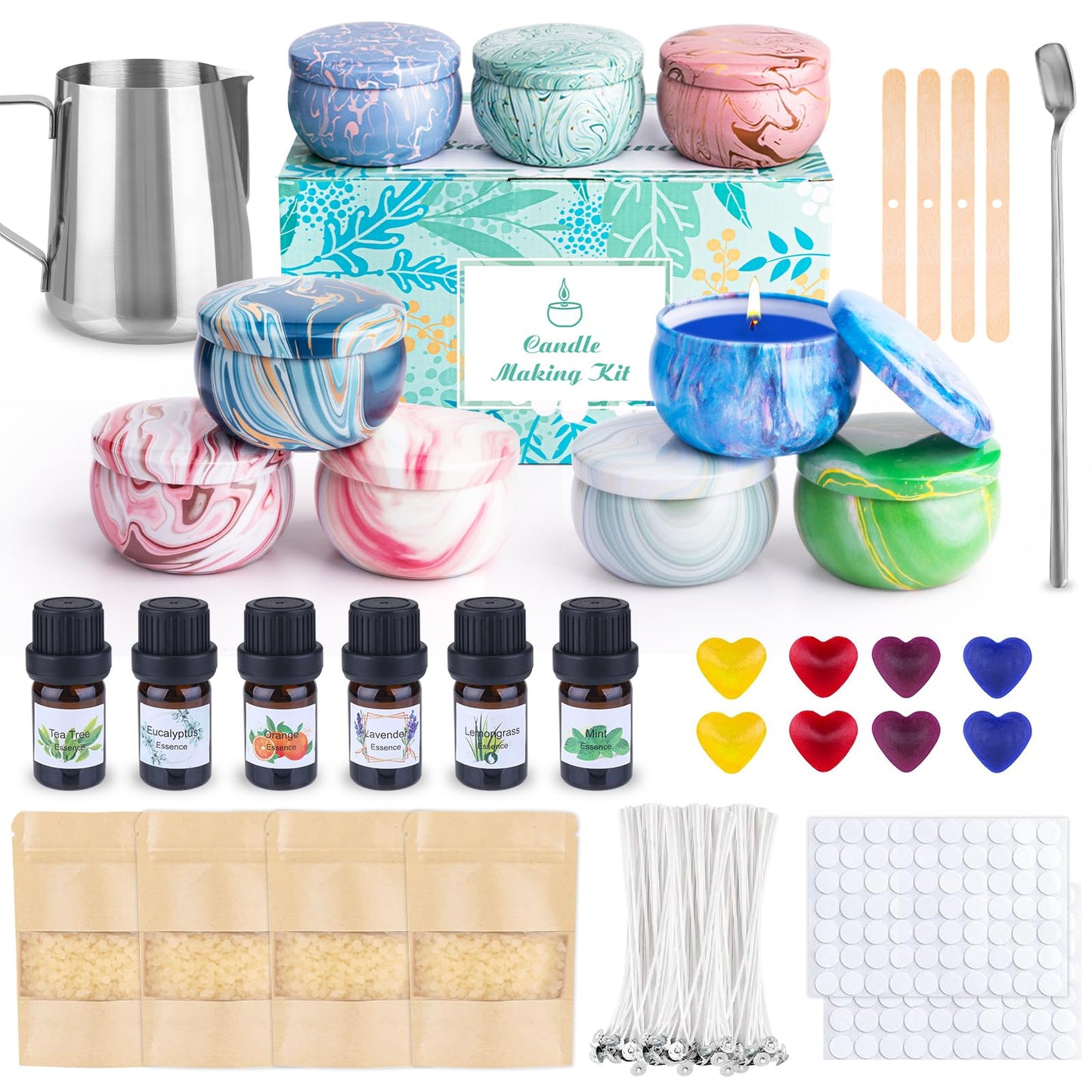 SUPERSUN Candle Making Kit for Adults, DIY Candle Making Supplies for Adults, Beginners, Include Beeswax, Candle Tins, Wicks, Essential Oils, Dyes, DIY Candle Making Set Gift for Christmas
