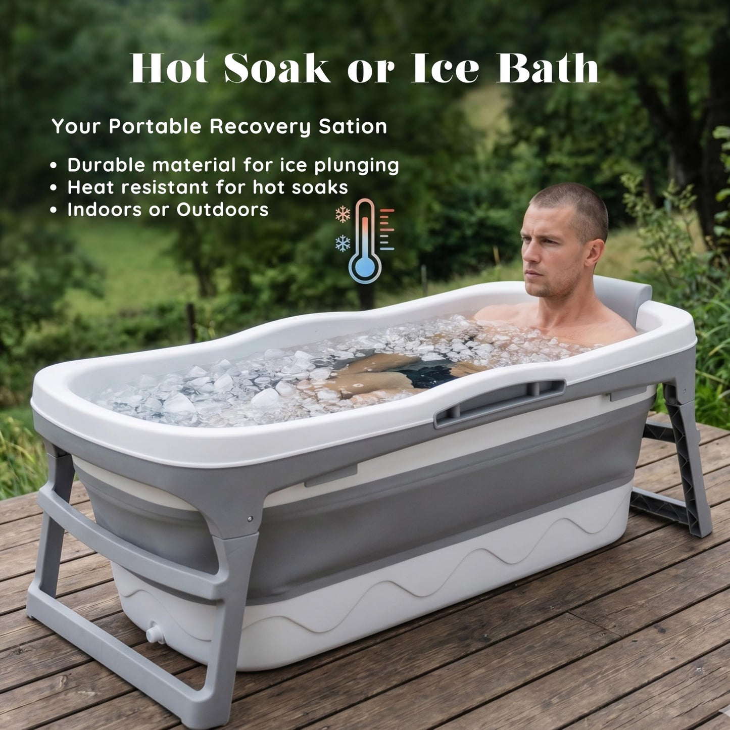 Portable Bathtub for Adult- Extra Large 56" Foldable Collapsible tub. Ergonomically Designed for the Ultimate Relaxing Soaking Bath, Ice Bath. Ideal for Small Spaces, Quick, Effortless Folding Bathtub