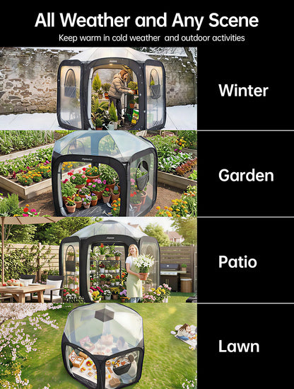 Porayhut Pop Up Greenhouse Tent,Portable Large Walk-in Plant House 10’X10’ ,Indoor Outdoor Gardening Plant Sunshine Room with PVC Mesh Cloth Cover for Protecting Plant from Cold Frost & Birds