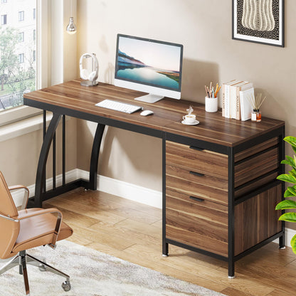 Tribesigns Computer Desk with 3 Drawers, 59-Inch PC Desk with Reversible Drawers, Industrial Study Writing Table Workstation with File Storage for Home Office, Walnut
