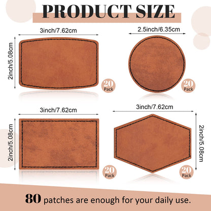 80 Pcs Blank Leatherette Hat Patches Laserable Leather Patch Bulk Iron on Heat Press with Adhesive Rustic Faux Supplies for Clothes Dress Fabric Repair Sew DIY Crafts(Round and Rectangle,Khaki)