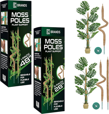K-Brands 3 Pack Bendable Moss Pole - 48'' & 28'' Monstera Plant Support for Indoor Climbing Plants