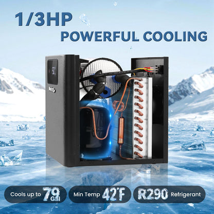 Poafamx Water Chiller for Ice Bath, 1/3 HP Cold Plunge Chiller with External Filter & Water Pump, Insulated Hoses, Quiet Cold Therapy Cooler for Ice Bath Tub, Athletes Recovery, Home Gym 110V