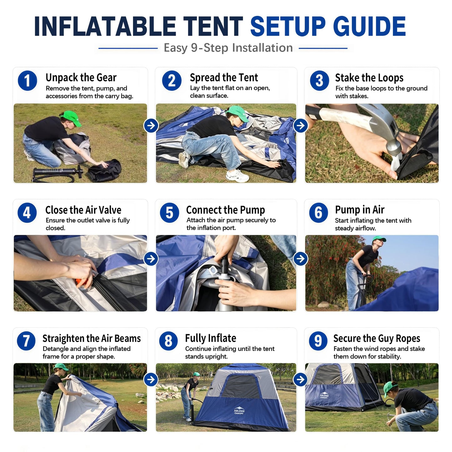 Inflatable Tents for Camping 2-4 Person, Air Tents Easy Set Up, Blow Up Tent House with Awning Pump Waterproof Portable for Adults Outdoor Camping