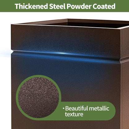 HONYTA Matel Planter Box 17" L x 17" W x 18" H, Cube Heavy Duty Powder Coating Steel Planters with Drainage Hole, Indoor Outdoor All-Weather Use for Home, Porch, Patio, Garden(Bronze)