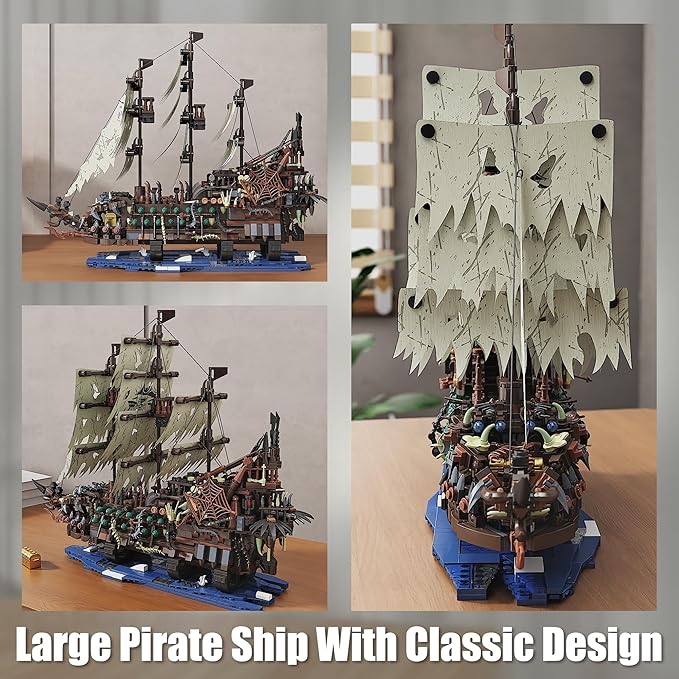 Pirate Ship Building Sets with Lights MOC Flying Dutchman Model Toy Boat Ghost Ship Building Blocks Sets Great for Adults and Teens as a Birthday or Party Gifts(2159Pieces)