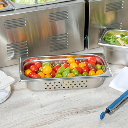 Restaurantware One Third (1/3rd) Perforated Steam Table Pan - 2.5" Deep - Collapsible Handles - Anti Jam - Commercial Grade Stainless Steel - 1ct Box - Met Lux