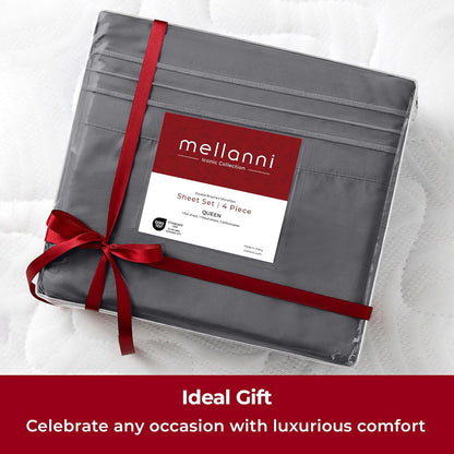 Mellanni Split King Sheets Set - 5 PC Hotel Luxury Bedding | Extra Soft, Cooling, Wrinkle-Resistant (Gray)
