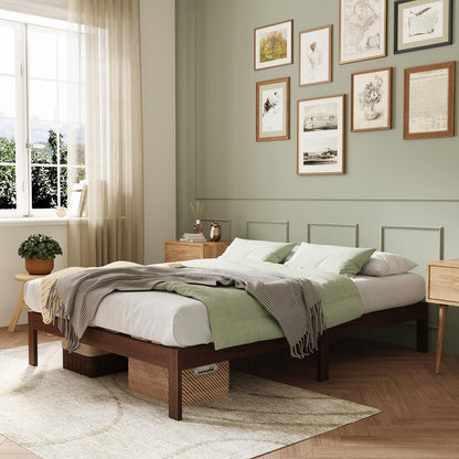 Novilla 12 Inch Wooden Queen Bed Frame, Classic Solid Wood Platform Bed Frame Queen Size, Sturdy Wood Slat Support, No Box Spring Needed, Easy Assembly, Walnut