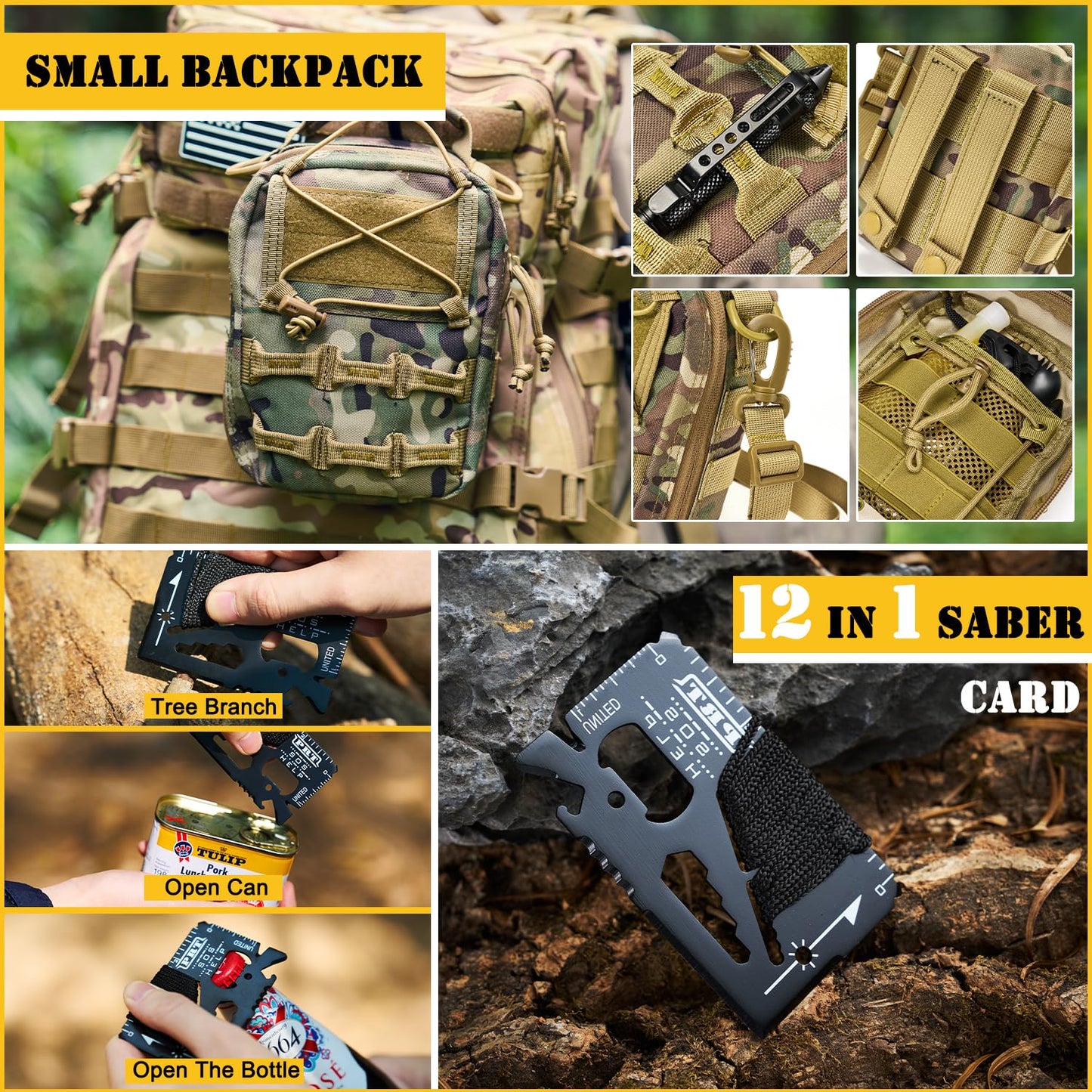 Survival First Aid Kit,99PCS Professional Survival Gear Large Hiking Backpack with Emergency Equipment Outdoor Adventure Accessories,Gift for Men Father - (Camo-Brown)