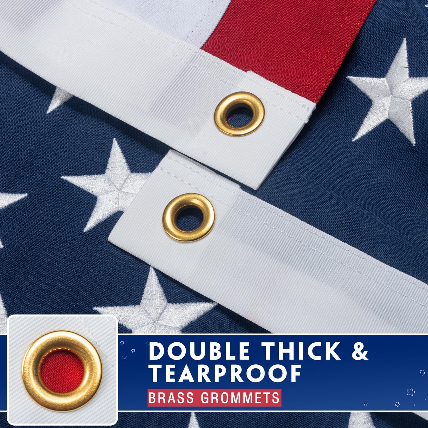American Flag 6x10 Ft for Outside Longest Lasting- Ultra Durable, Tear-Proof Heavy Duty Spun Polyester US USA Flags - Fade Resistant, Embroidered Stars, Sewn Stripes, Brass Grommets - Outdoor Decor