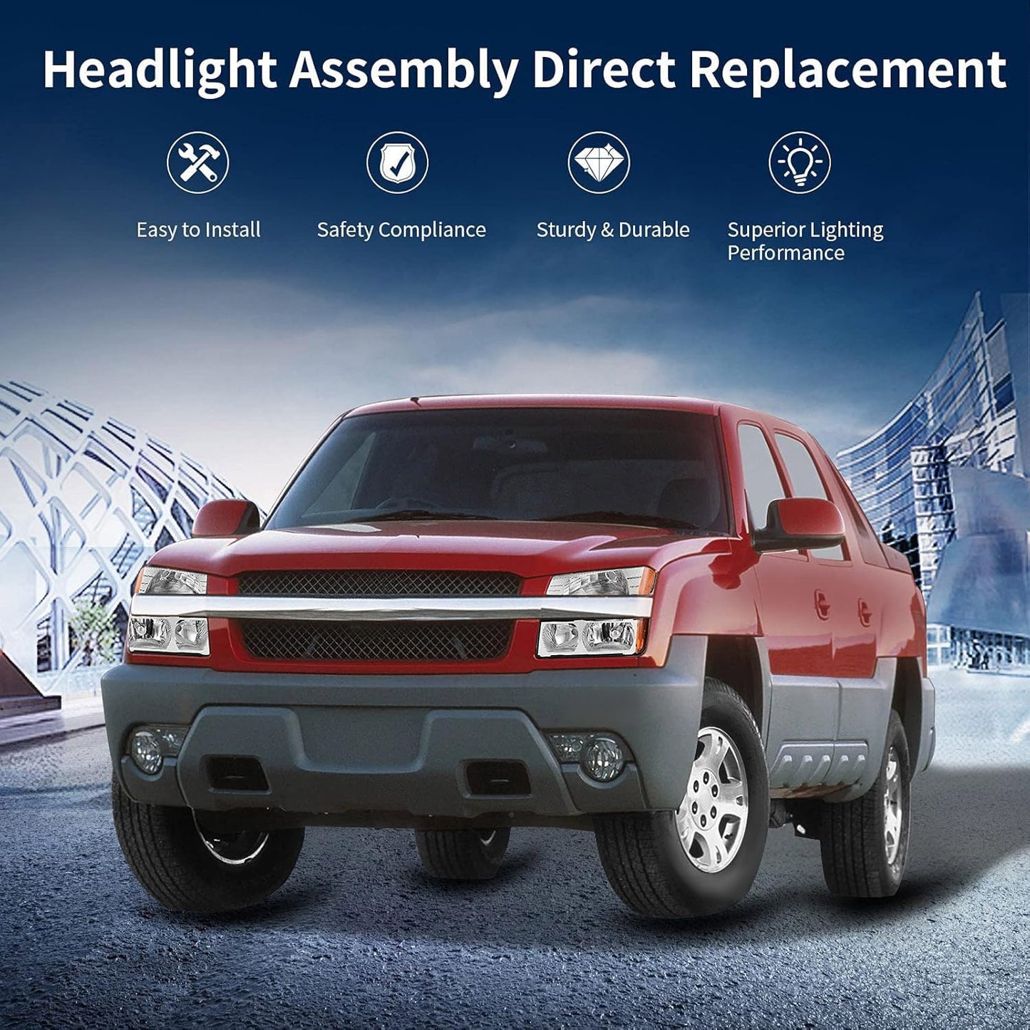 AUTOSAVER88 Pair Headlights Assembly Compatible with 2002-2006 Chevy Avalanche 1500 2500 Headlight Replacement Chrome Housing Amber Reflector Clear Lens (Body Cladding Models ONLY)