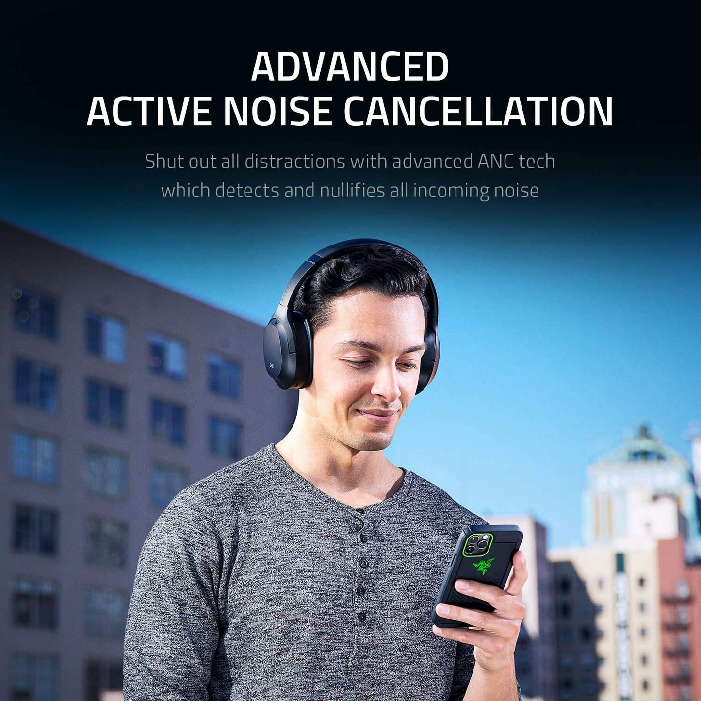 Razer Opus Active Noise Cancelling ANC Wireless Headphones: THX Audio Tuning - 25 Hr Battery - Bluetooth 4.2 & 3.5mm Jack Compatible - Auto Play/Auto Pause - Carrying Case Included - Midnight Blue