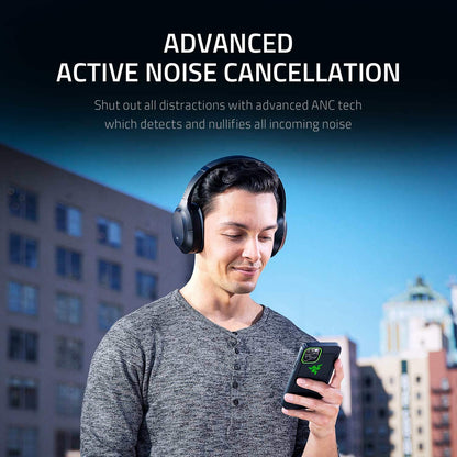 Razer Opus Active Noise Cancelling ANC Wireless Headphones: THX Audio Tuning - 25 Hr Battery - Bluetooth 4.2 & 3.5mm Jack Compatible - Auto Play/Auto Pause - Carrying Case Included - Midnight Blue