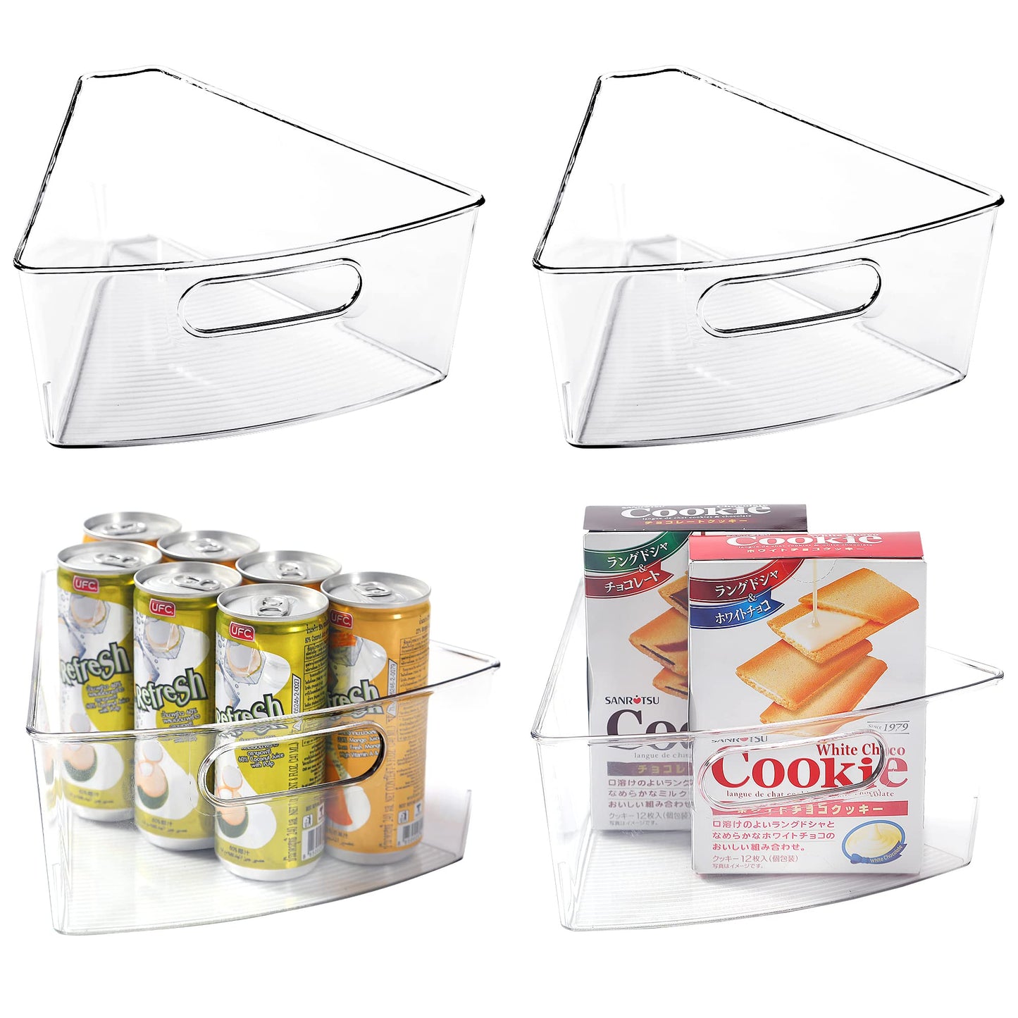 Leeden Lazy Susan Organizer for 26" Diameter Corner Lazy Susan, Plastic Kitchen Cabinet Storage Bins with Handle, 4 Packs, 1/8 Wedge - Food Safe, BPA Free