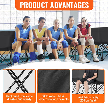 VEVOR Portable Folding Bench, 8 Seats Foldable Sideline Bench, Outdoor Camping Bench Chair with Carry Bag & Backrest, Team Sport Sideline Bench for Football Fishing, No Assembly Instant Seating, Black