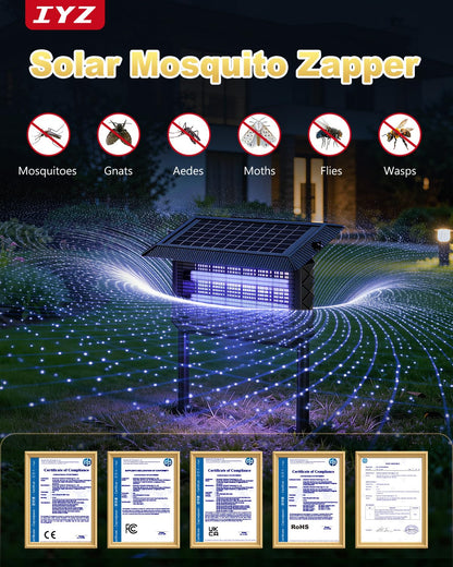 IYZ Solar Bug Zapper Outdoor, Waterproof Mosquito Zapper with Panel Sensor, Rechargeable Electric Bug Zapper Indoor Fly Trap, Camping Essentials for Patio Backyard Garden