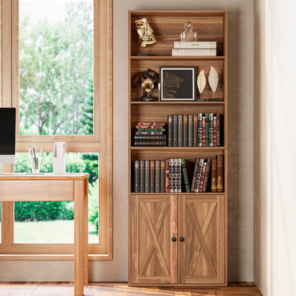 IRONCK Industrial Bookshelves and Bookcases with Doors Floor Standing 6 Shelf Display Storage Shelves 70 in Tall Bookcase for Home Office, Living Room