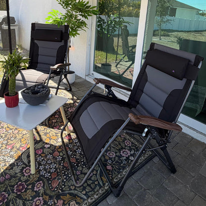 PURPLE LEAF Extra Wide Outdoor Reclining Chair Patio Zero Gravity Chaise Lounge Folding Chair with Quilted Cushion Adjustable Headrest for Lawn Camping Beach Pool Black and Grey