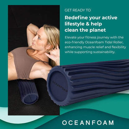 Oceanfoam Tidal Roller - Black Marbled - Muscle Massage Foam Roller for Back Pain & Stretching - Firm and Ergonomic Wide Wave Textured - Yoga, Athletics, & Wellness - Full Size, 20" x 5"