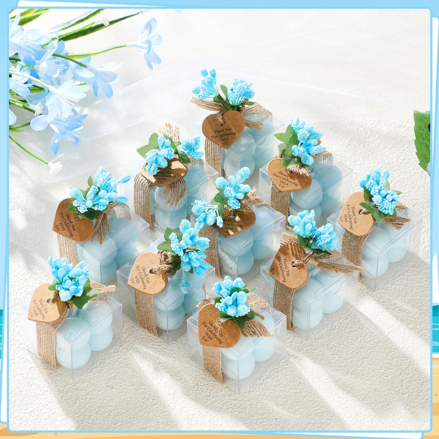 MTLEE Mini Bubble Candles Wedding Favors Gifts for Guests 1.57" x 1.38" Bubble Candles with Cards Dried Flowers DIY Gift Set for Baptism Party Bridal Shower Thank You Gifts(Blue,30 Sets)