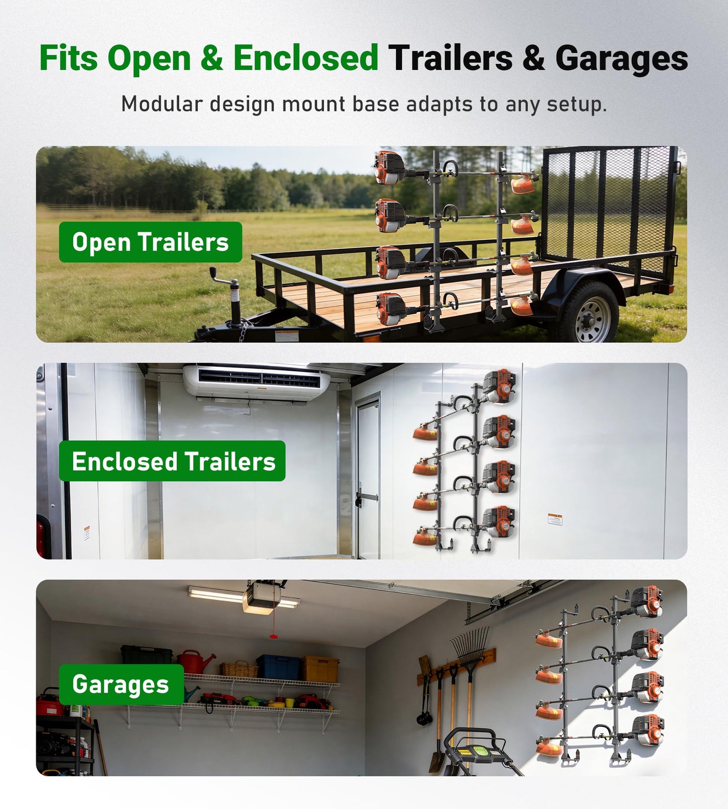 ELITEWILL Weedeater Rack for Open/Enclosed Trailers, Heavy-Duty 4 Place Commercial Trimmer Rack for Trailer Work Landscape Truck Holder Trailer Equipment Accessories Weed Eater Racks w/Lock
