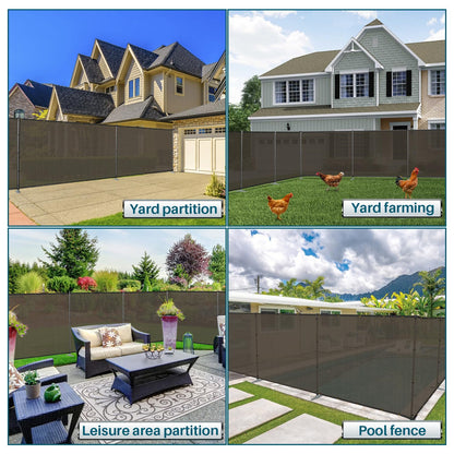 Coarbor Iron Poles Privacy Fence 5'H x 12'W Metal Fence Covering Privacy Fence Screen with Zipties and Base Anchor for Outside Garden Backyard Dog Kennel Chicken Pool, Brown