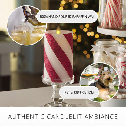 Luminara - Flameless Holiday LED Candle Battery Operated Moving Flame - Red Candy Cane - Pack of 1-5.5" - Unscented Indoor Realistic Flickering Safe