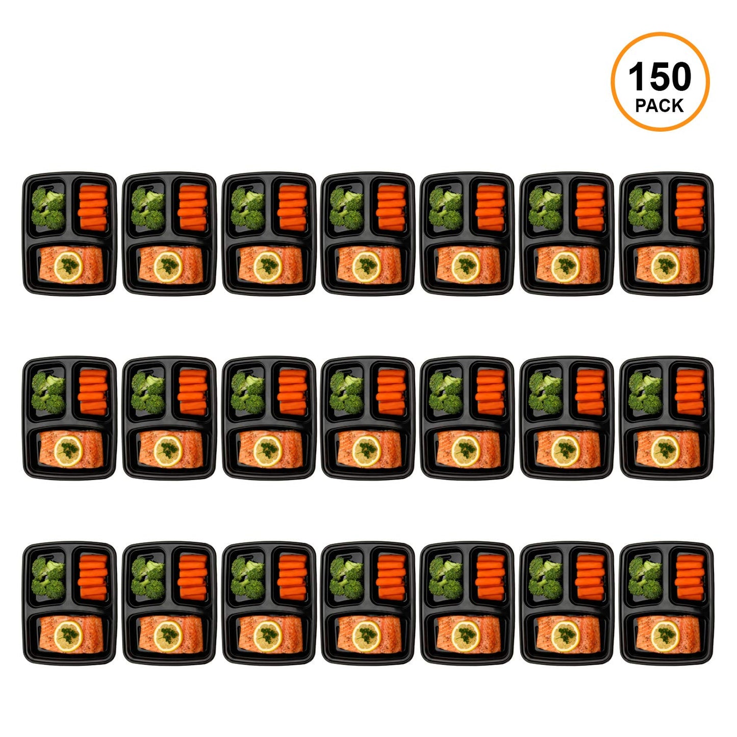 Freshware Meal Prep Containers 3 Compartment with Lids, Food Containers, Lunch Box, Stackable, Bento Box, Microwave/Dishwasher Safe & Meal Prep Containers 2 Compartment, Black