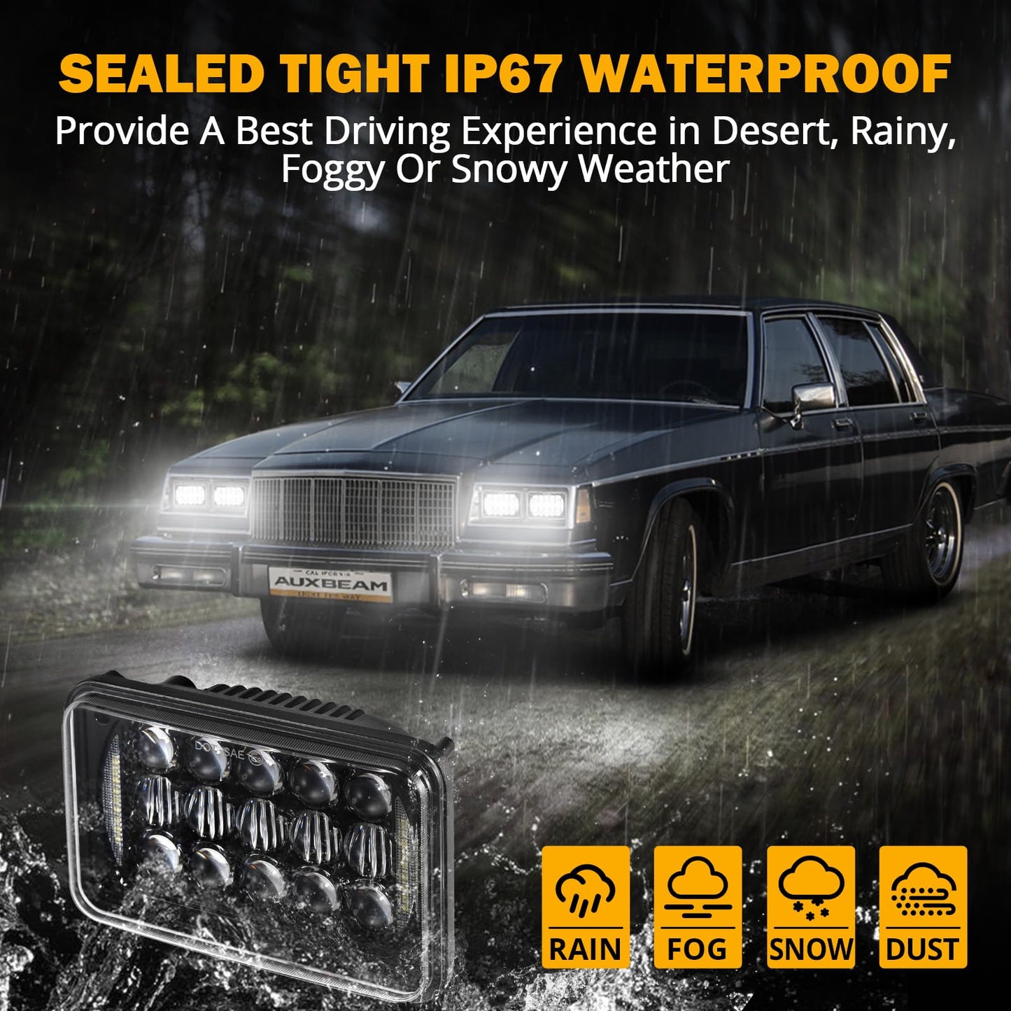 Auxbeam 4x6 LED Headlights Rectangular Headlamps Hi/Lo Sealed Beam with DRL DOT Approved Replacement H4651 H4652 H4656 H4666 H6545 Compatible with Peterbil Kenworth Freightliner Ford Trucks (2PCS)