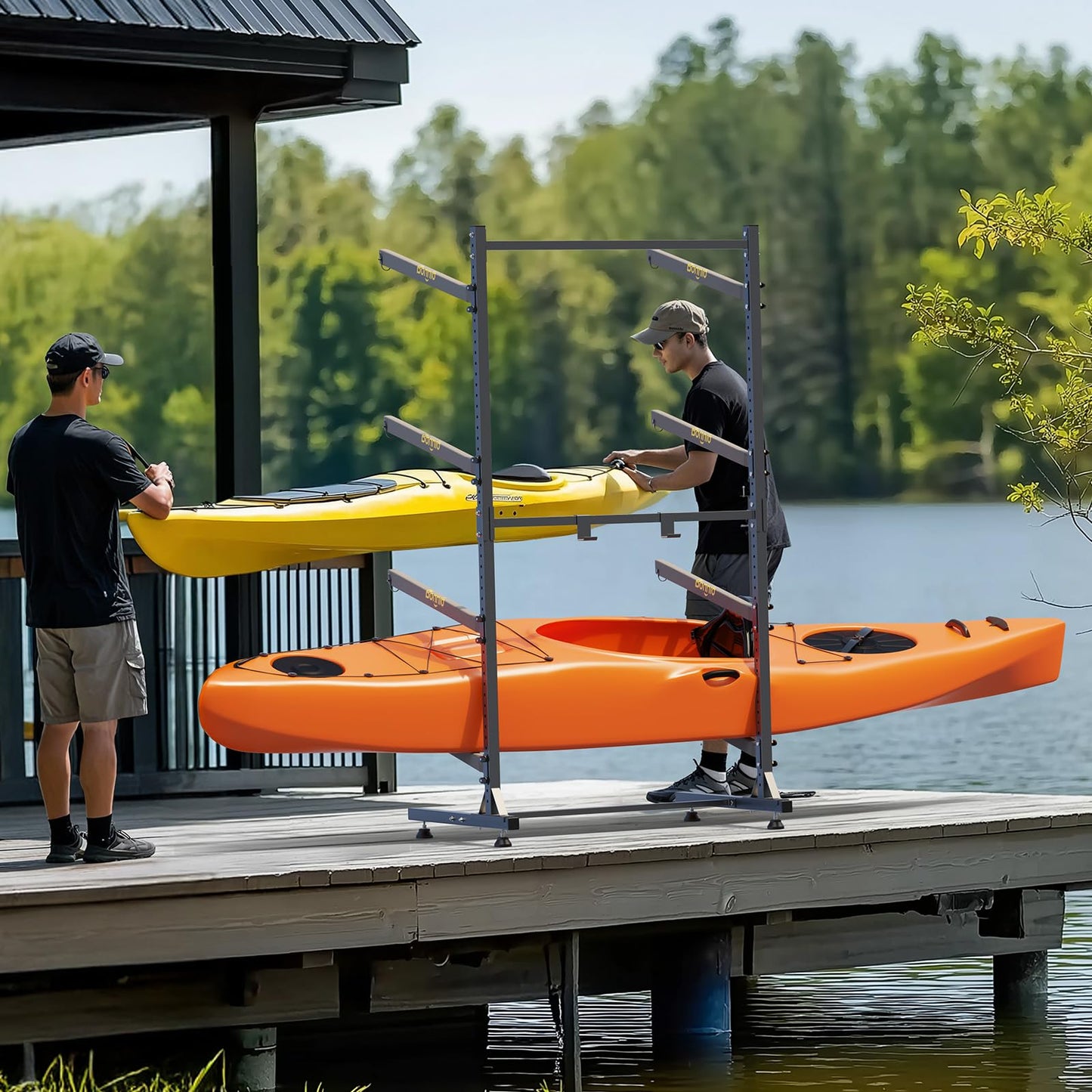 Bonnlo Kayak Storage Rack - Adjustable Heavy Duty Rack for 4 Kayaks or Paddle Boards, Paddle Holder for Garage, Holds up to 548 lbs, Spacesaver, Gentle on Padding, Boat Organizer