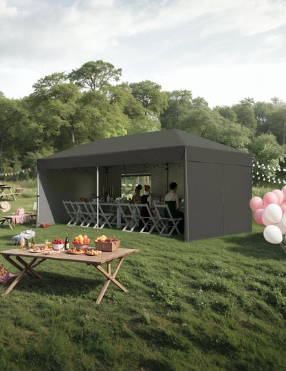 10'x 20' Pop up Canopy Tent, Waterproof Outdoor Party Tent, Portable Instant Commercial Event Gazebo Portable Tent with 4Pcs Sidewalls, 12 Stakes & 6 Sandbags for Backyard Wedding Party, Event, Black