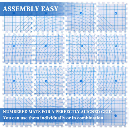 Threehoney 16 Pcs Thick Blocking Mats for Knitting Interlocking Blocking Boards with Grids, 250 T Pins and Storage Bag for Needlework Needlepoint Crocheting Supplies