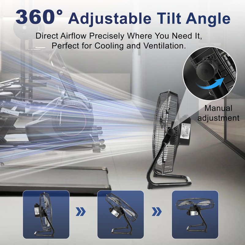 Xcity 14 Inch Metal Industrial Floor Fans, Max 2100 CFM, Heavy Duty High Velocity Fan with 3-speed and 360°Adjustable Tilt, for Warehouse, Workshop, Commercial, Factory, Garage