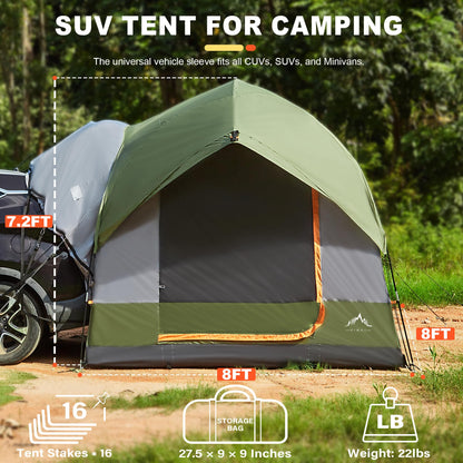 GoHimal SUV Tent for Camping, Waterproof PU3000mm Spacious Double Layer Design for 5-8 Person, Includes Rainfly and Storage Bag, 8FT L x 8FT W x 7.2FT H Green