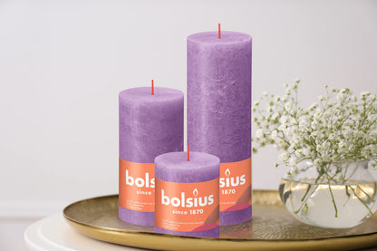 BOLSIUS 4 Pack Vibrant Violet (Purple) Rustic Pillar Candles - 2.75 X 3.25 inches - Premium European Quality - Includes Natural Plant-Based Wax - Unscented Dripless Smokeless 35 Hour Party Candles