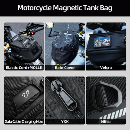 Rhinowalk Motorcycle Tank Bag Magnetic Quick Release 5-6.5L Expandable Capacity Motorbike Storage Bag Backpack with Rain Cover (Brown)
