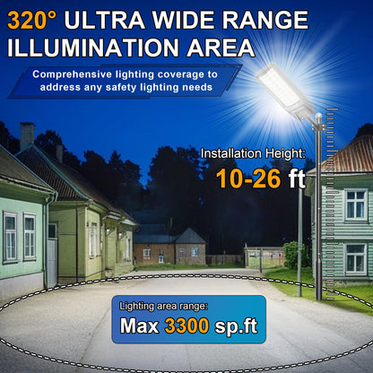 Vzyhik 9500W Solar Street Light Outdoor Waterproof, 250000LM Large Commercial Light Solar Powered Dusk to Dawn LED Security Flood Lights with Remote/Motion Sensor, IP67 for Parking Lot/Garden/Yard