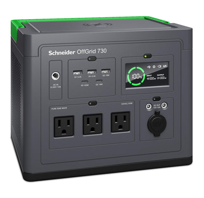 Schneider OffGrid 738Wh Portable Power Station, PPS730 Portable Solar Generator with Wireless Charging Pad, for Camping or Home