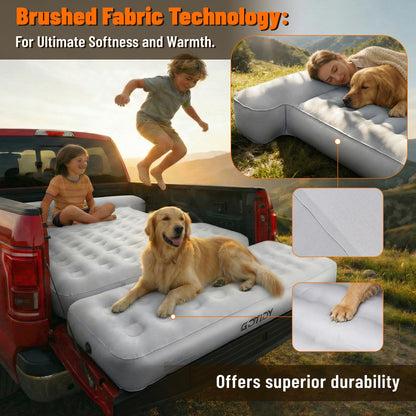 Comfortable Fabric Texture Truck Bed Mattress 5.5-5.8ft for Full-Size Pickup with extender, Truck Bed Air Mattress Customized for Tundra/ F150/ Silverado/ Ram1500, with Bult-in-Air Pump,Camping