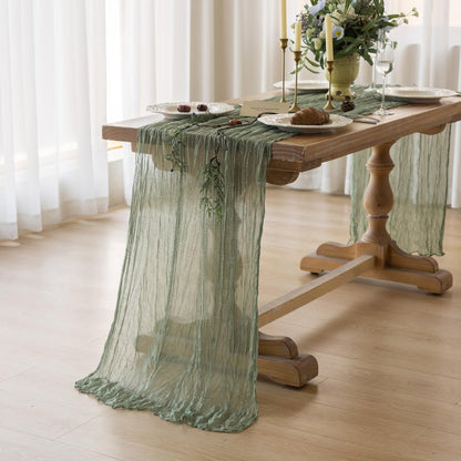 Keketoarrange Sage Green Table Runner Sheer French Country Decor Rustic Gauze Bali Yarn Cheesecloth 120 Inch 10 FT Cheese Cloth for Wedding Baby Bridal Shower Party Spring Summer Home Decorations