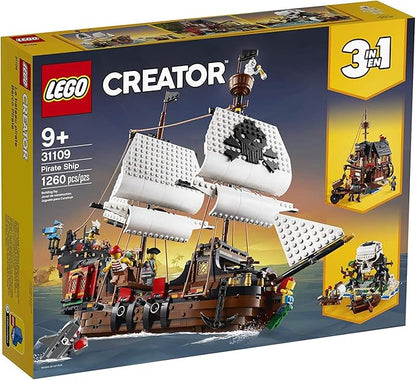 LEGO Creator 3 in 1 Pirate Ship Building Set Kids can Rebuild The Pirate Ship into an Inn or Skull Island Features 4 Minifigures and Shark Toy Makes a Great Gift for Kids Ages 9+ Years Old 31109