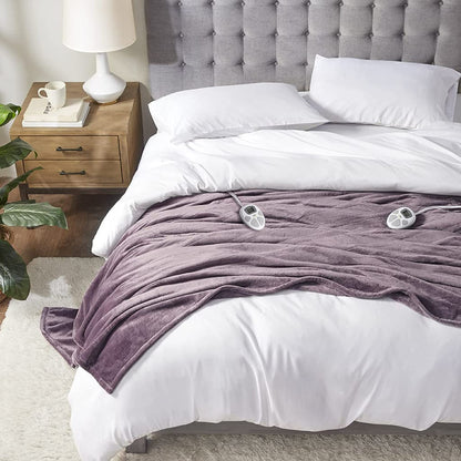 Serta Luxuriously Soft Plush Electric Blanket Fast Heating Cozy Cover, Safety Auto Shut Off Timer, Low EMF, Multi Heat Setting, ETL Certified, Machine Washable, Grey King (92 in x 100 in)