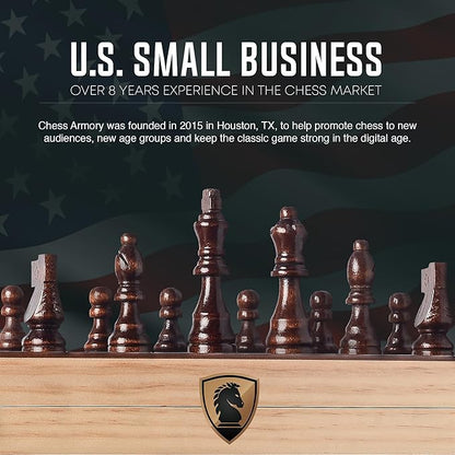 Chess Armory Wooden Chess Set – 17-Inch Large Chess Board with Felted Storage Box Extra Queens &amp Handcrafted Staunton Pieces
