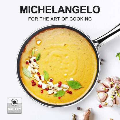 MICHELANGELO Nonstick Sauce Pan - 1 Quart with Lid & Stainless Steel Handle | Grey Granite Finish