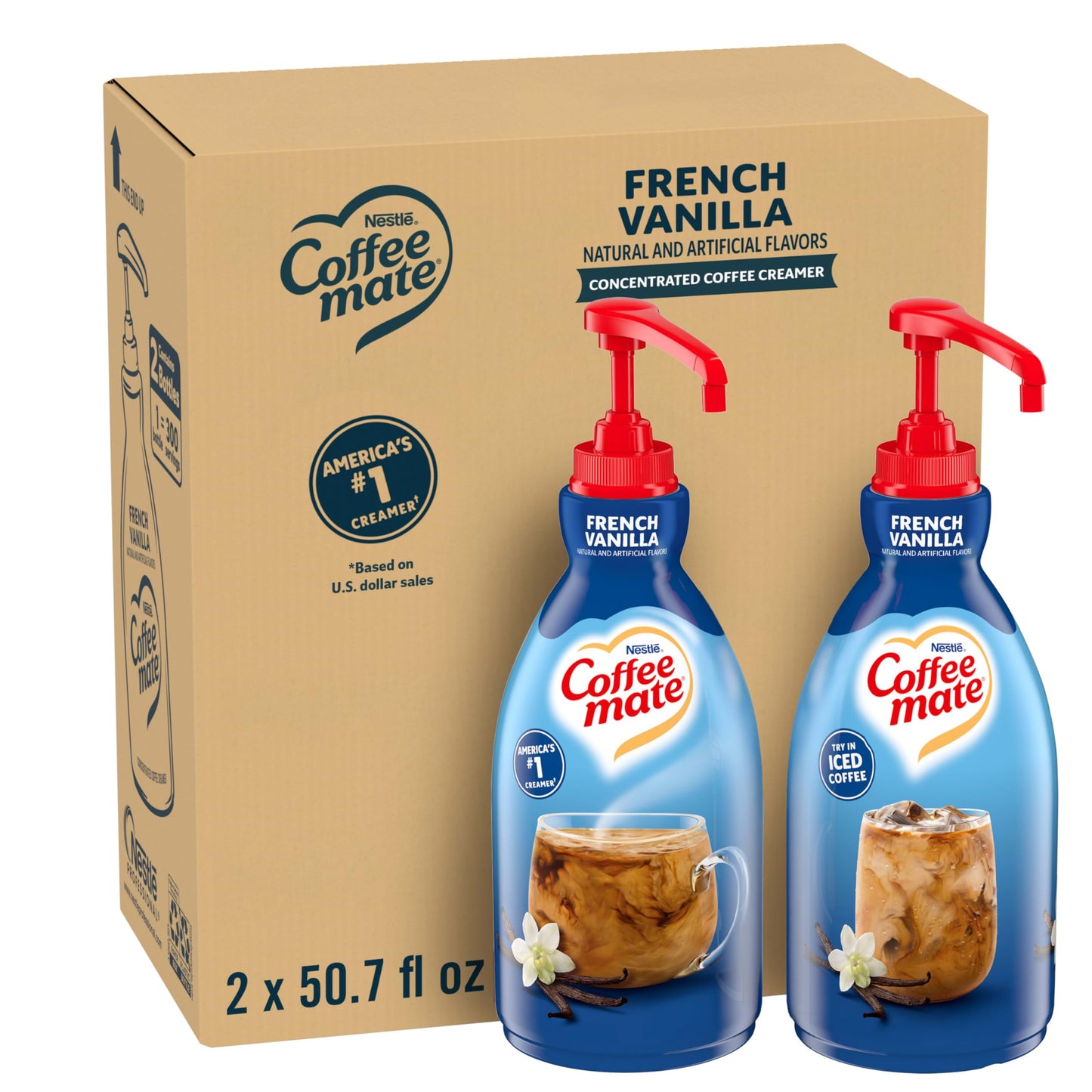Nestle Coffee mate Coffee Creamer, French Vanilla, Concentrated Liquid Pump Bottle, Non Dairy, No Refrigeration, 50.7 fl oz (Pack of 2)