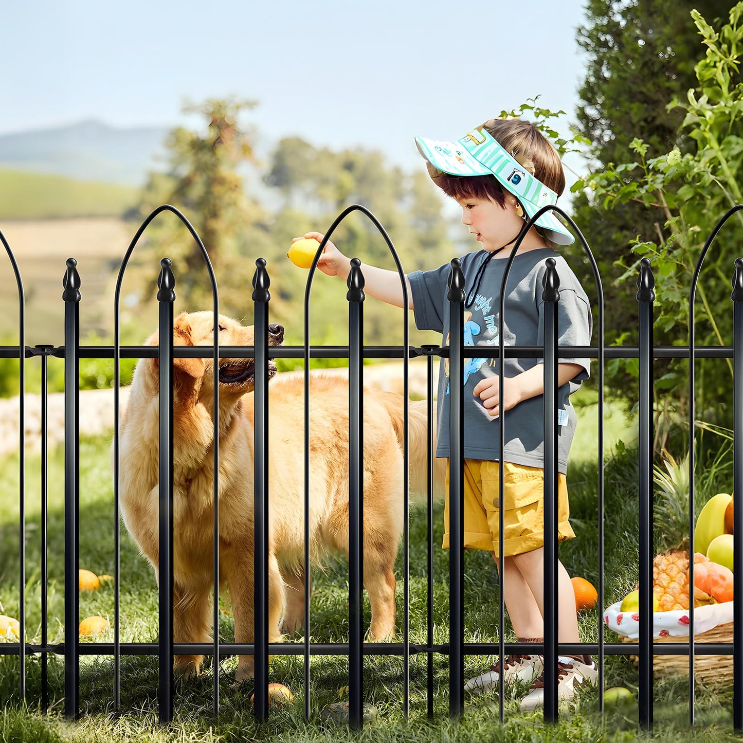 Thealyn Garden Fence 24" W x 24" H (10 Panels, Total 20 ft), Metal Fence Decorative Border Fence, Rustproof Landscape Fencing for Dog, Flower Bed, Yard, Patio, Animal Barrier