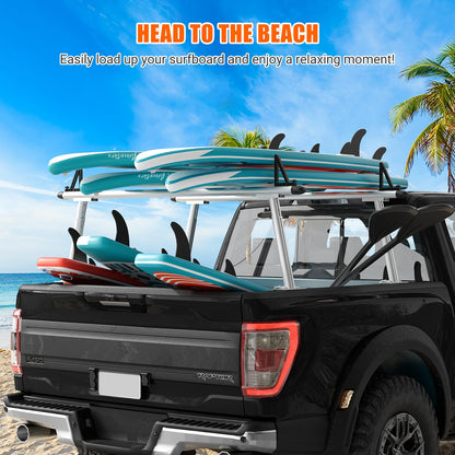 Truck Rack, 17"-29" Aluminum Adjustable Ladder Rack for Trucks, 800 lbs Capacity Heavy Duty Truck Bed Rack with Non-Drilling C-Clamps, Pickup Truck Racks for Kayak, Surfboard, Lumber, Ladder