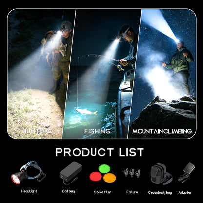 PINSAI Coon Hunting Lights High Power LED Headlamp Super Bright High Lumens 30000mAh Rechargeable Headlight Head Spotlight Torch for Fishing Camping with Bag
